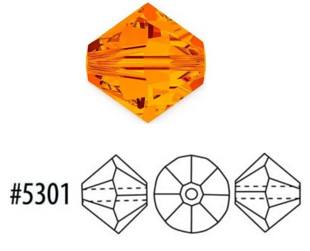 Swarovski 5301  Tangerine Faceted Crystal Bicone Beads, 4 mm, 19 Beads