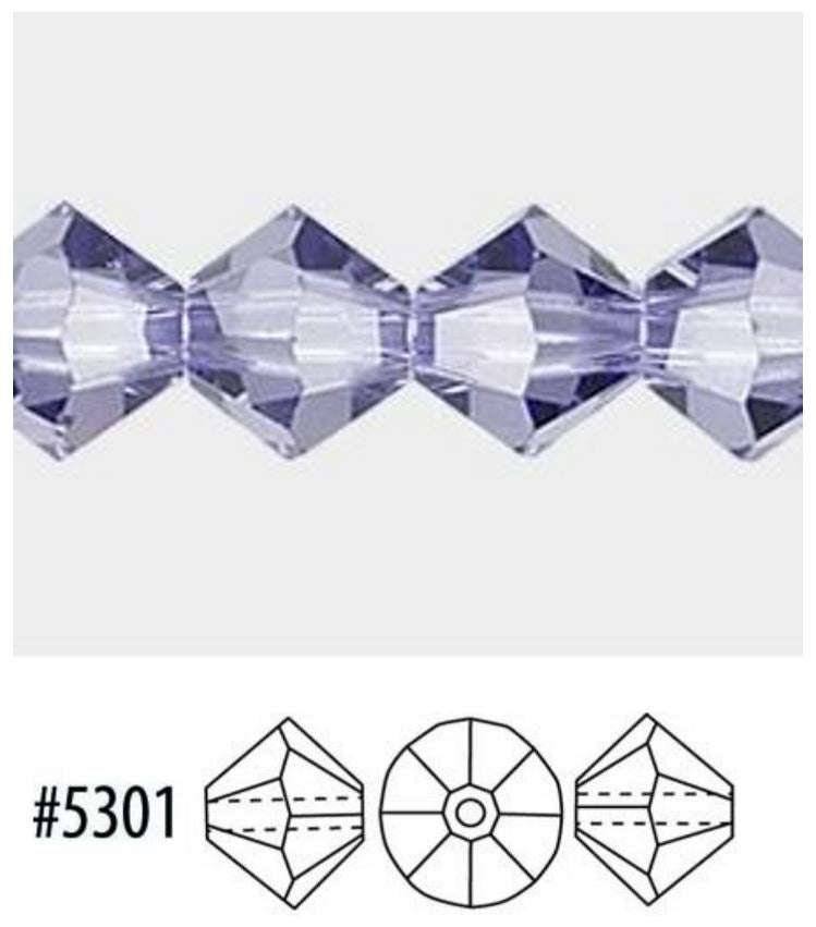Swarovski 5301  Lilac Faceted Crystal Bicone Beads, 4 mm, 50 Beads
