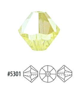 Swarovski 5301 Jonquil Faceted Crystal Bicone Beads, 4 mm - 5 Beads