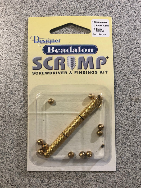 Beadalon Designer Scrimp Screwdriver and Findings Kit, Gold Plated - 4.5 mm Round