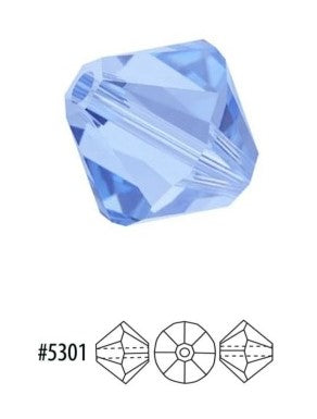 Swarovski 5301  Light Sapphire Faceted Crystal Bicone Beads, 4 mm - 10 Beads