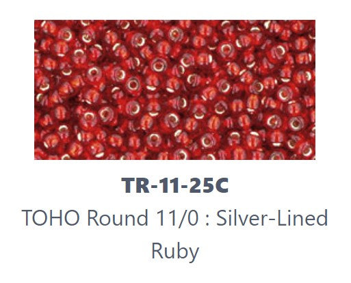 TOHO TR-11-25C  11/0 Silver Lined Ruby Red Seed Beads, 5 or 10 gm