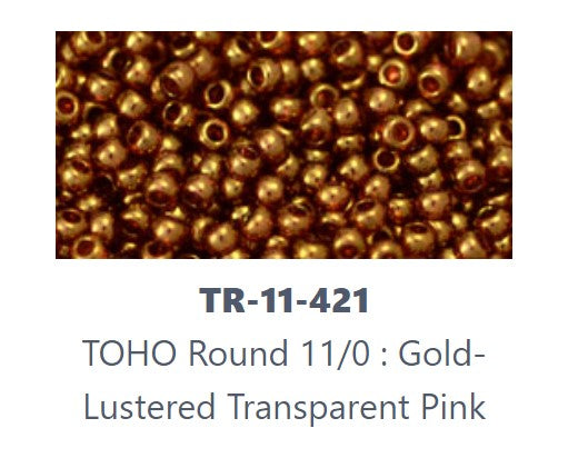 TOHO TR-11-421   11/0 Gold Lustered Transparent Pink Seed Beads - 5 or 10 gm