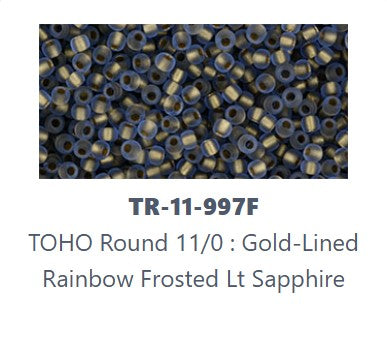 TOHO TR-11-997F  11/0 Gold Lined Rainbow Frosted Light Sapphire Seed Beads - 5 or 10 gm