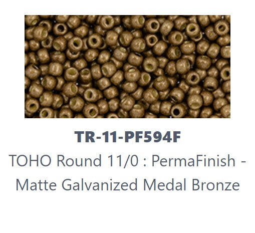 TOHO TR-11-PF594F  11/0 PermaFinish Matte Galvanized Medal Bronze Seed Beads - 5 gm