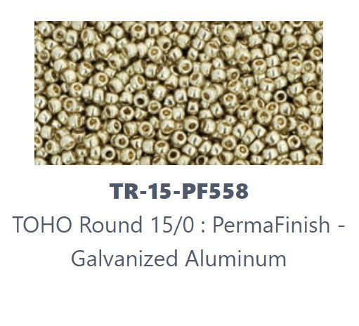 TOHO TR-15-PF558  15/0 Permafinish Galvanized Aluminum Seed Beads - 3 or 5 gm