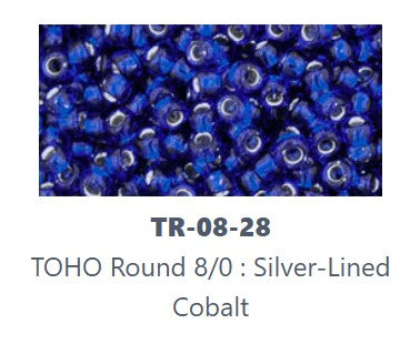 TOHO TR-08-28 - 8/0  Silver Lined Transparent Cobalt Blue Seed Beads, 5 or 10 gm