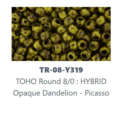 TOHO TR-08-Y319 - 8/0 Hybrid Opaque Dandelion Picasso Seed Beads -5 gm