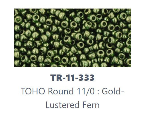 TOHO TR-11-333   11/0 Gold Lustered Fern Green Seed Beads, 5 or 10 Grams