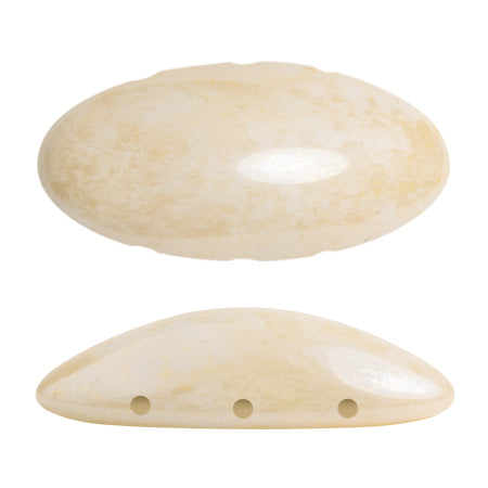 "New Athos®" par Puca®   03000-14413  Opaque Beige Ceramic Look Oblong Flatback 3-Hole Czech Bead, 10 x 20 mm - 1 Bead