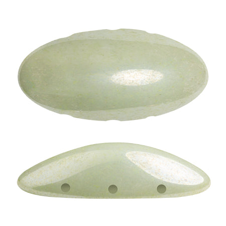 "New Athos®" par Puca®   03000-14457  Opaque Light Green Ceramic Look Oblong Flatback 3-Hole Czech Bead, 10 x 20 mm - 1 Bead