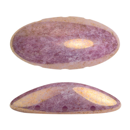 "New Athos®" par Puca®   03000-14496  Opaque Mix Violet/Gold Ceramic Look Oblong Flatback 3-Hole Czech Bead, 10 x 20 mm - 1 Bead