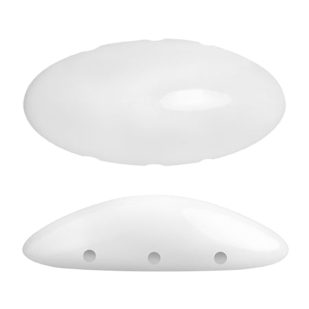 "New Athos®" par Puca®   03000  Opaque White Oblong Flatback 3-Hole Czech Bead, 10 x 20 mm - 1 Bead