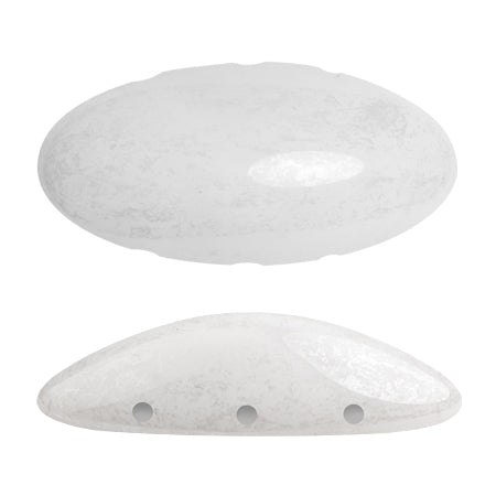 "New Athos®" par Puca®   03000-14400  Opaque White Ceramic Look Oblong Flatback 3-Hole Czech Bead, 10 x 20 mm - 1 Bead