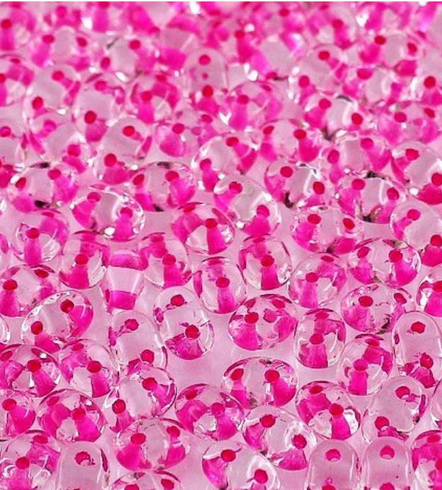 Mini Twin / MiniDuos  2 x 4 mm 00030-44877  Hot Pink Lined Crystal Beads - 5 or 10 Grams