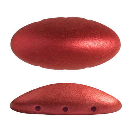 "New Athos®" par Puca® 03000-01890 Perle tchèque oblongue 3 trous à dos plat rouge métallisé mat, 10 x 20 mm - 1 perle