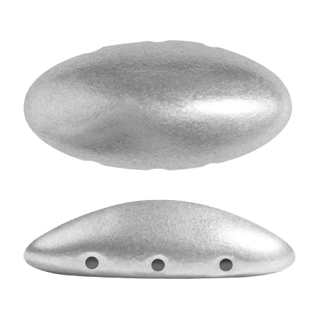 "New Athos®" par Puca®   00030-01700  Silver Aluminum Matte Oblong Flatback 3-Hole Czech Bead, 10 x 20 mm - 1 Bead