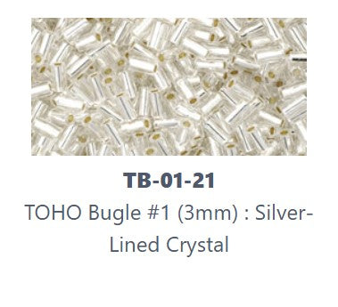 TOHO TB-01-21   #1  (3 mm) Silver-Lined Crystal Glass Bugle Beads - 5 gm