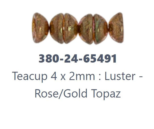 Czech 4 x 2 mm Teacup Beads / Bead Caps 65491 Luster - Rose/Gold Topaz Glass - 50 Beads