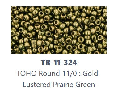 TOHO TR-11-324 11/0  Gold Lustered Prairie Green Seed Beads - 5 or 10 gm