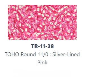 TOHO TR-11-38  11/0 Silver Lined Transparent Pink Seed Beads - 5 gm