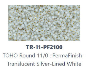 TOHO TR-11-PF2100  11/0 PermaFinish Silver Lined Translucent White Seed Beads - 5 or 10 gm