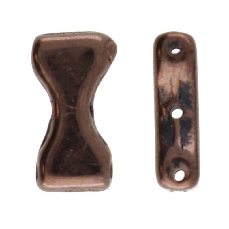 Czech Bow Tie 6 x 12 mm Bronze Two-Hole Pressed Glass Beads, 10 gm