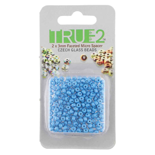 Czech 2 x 3 mm Capri Blue Faceted Glass Micro Spacers - 25 Beads