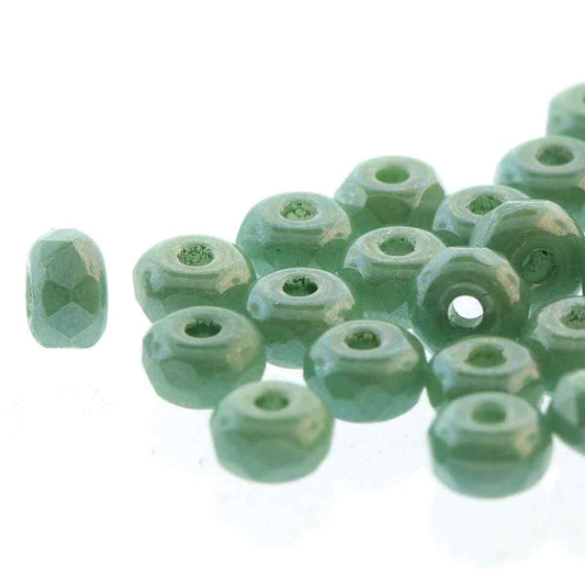 Czech 2 x 3 mm Chalk Dark Green Luster Faceted Glass Micro Spacers - 25 Beads