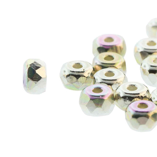 Czech 2 x 3 mm Fine Silver Plate AB Faceted Glass Micro Spacers - 25 Beads