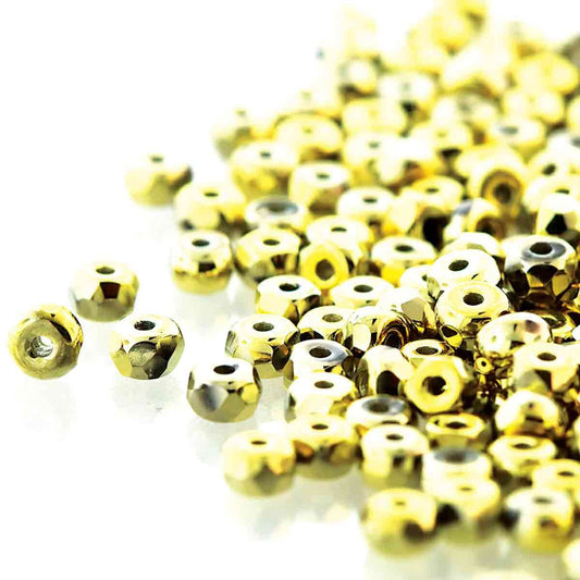 Czech 2 x 3 mm Full Amber Faceted Glass Micro Spacers - 25 Beads