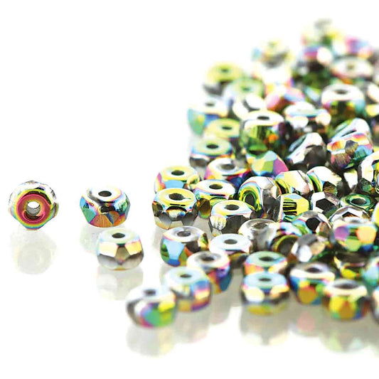 Czech 2 x 3 mm Full Vitrail Faceted Glass Micro Spacers - 25 Beads