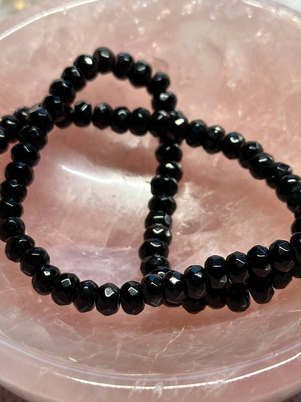 Opaque Faceted Rondelle Black Agate Beads, 4 x 6 mm, 13' strand