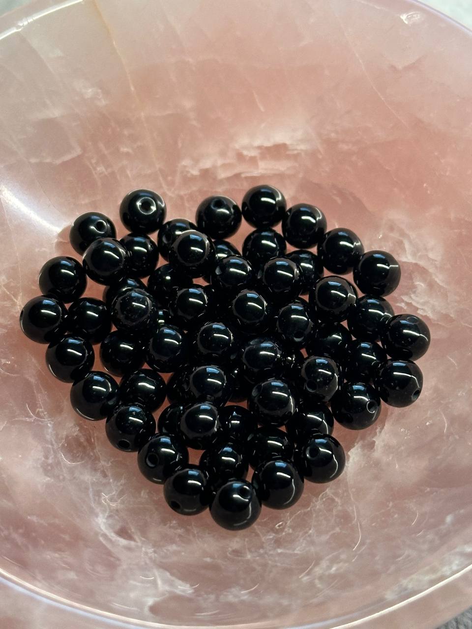 Black Agate Semi-Precious Stone Round Beads, 6mm – 66 Beads