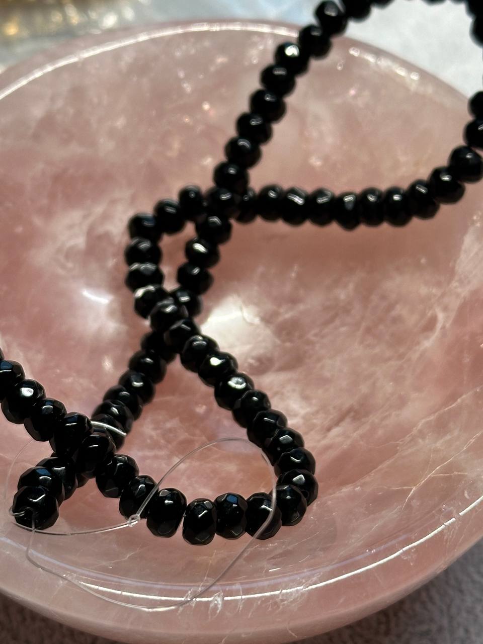 Opaque Faceted Rondelle Black Agate Beads, 4 x 6 mm, 13' strand