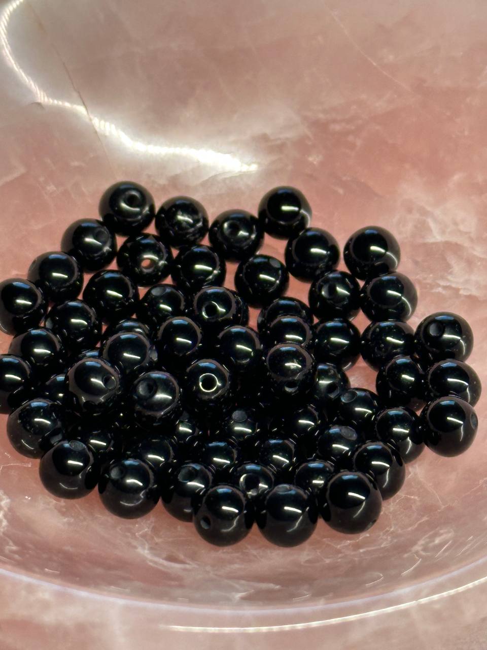 Black Agate Semi-Precious Stone Round Beads, 6mm – 66 Beads