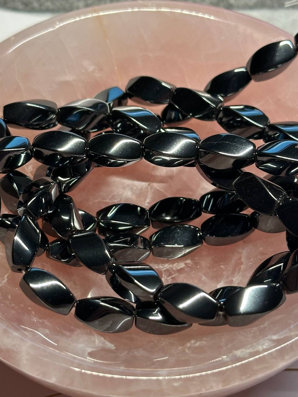 black twisted tube hematite beads