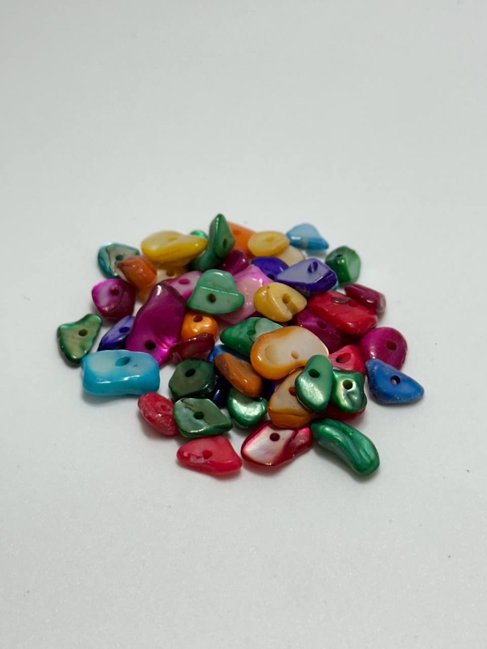 Dyed Multicolor Mother of Pearl 0.5-1cm Irregular Shaped Gemstone Chips Drilled - 8.5 g