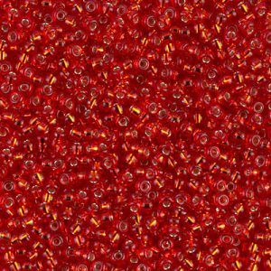 Miyuki 11-10 11/0 Perles de graines rouge flamme transparentes doublées d’argent - 5 ou 10 g