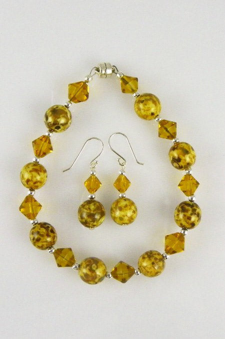 Butterscotch Gold Glass Bead Bracelet and Dangle Earring Set