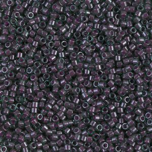 Miyuki Delica DB279 / DB0279  11/0 Maroon Lined Transparent Green Luster Cylinder/Tube Beads, 5 or 10 gm