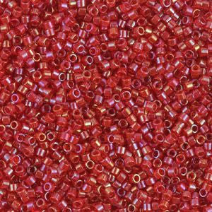 Miyuki Delica DB295 11/0 Red Lined Transparent Red AB Cylinder/Tube Beads, 5 or 10 gm