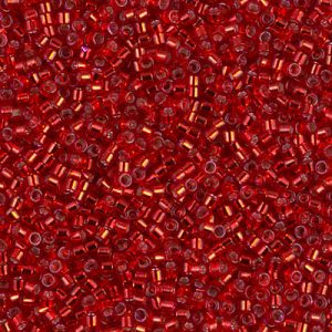 Miyuki Delica DB602 / DB0602  11/0 Silver Lined Transparent Dyed Red Cylinder/Tube Beads, 5 or 10 gm