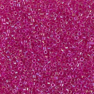Miyuki Delica DB1743 11/0 Hot Pink Inside Dyed Lined Crystal AB Cylinder/Tube Beads, 5 or 10 gm
