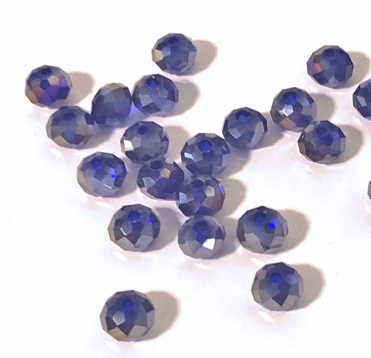 Perles rondelles en cristal tchèque bleu cobalt AB, 6 x 4 mm - 25 ou 50 perles