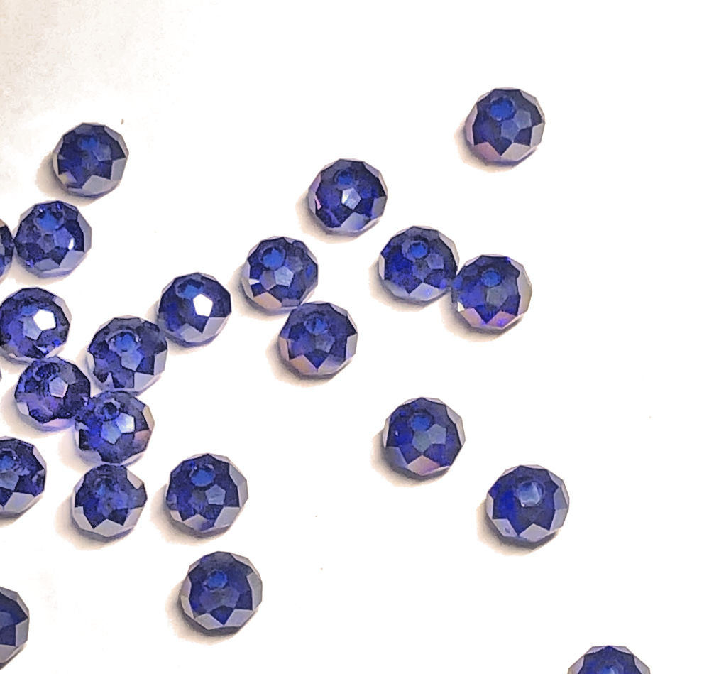 Czech Cobalt Blue AB Crystal Rondelle Beads, 6 x 4 mm - 25 or 50 Beads