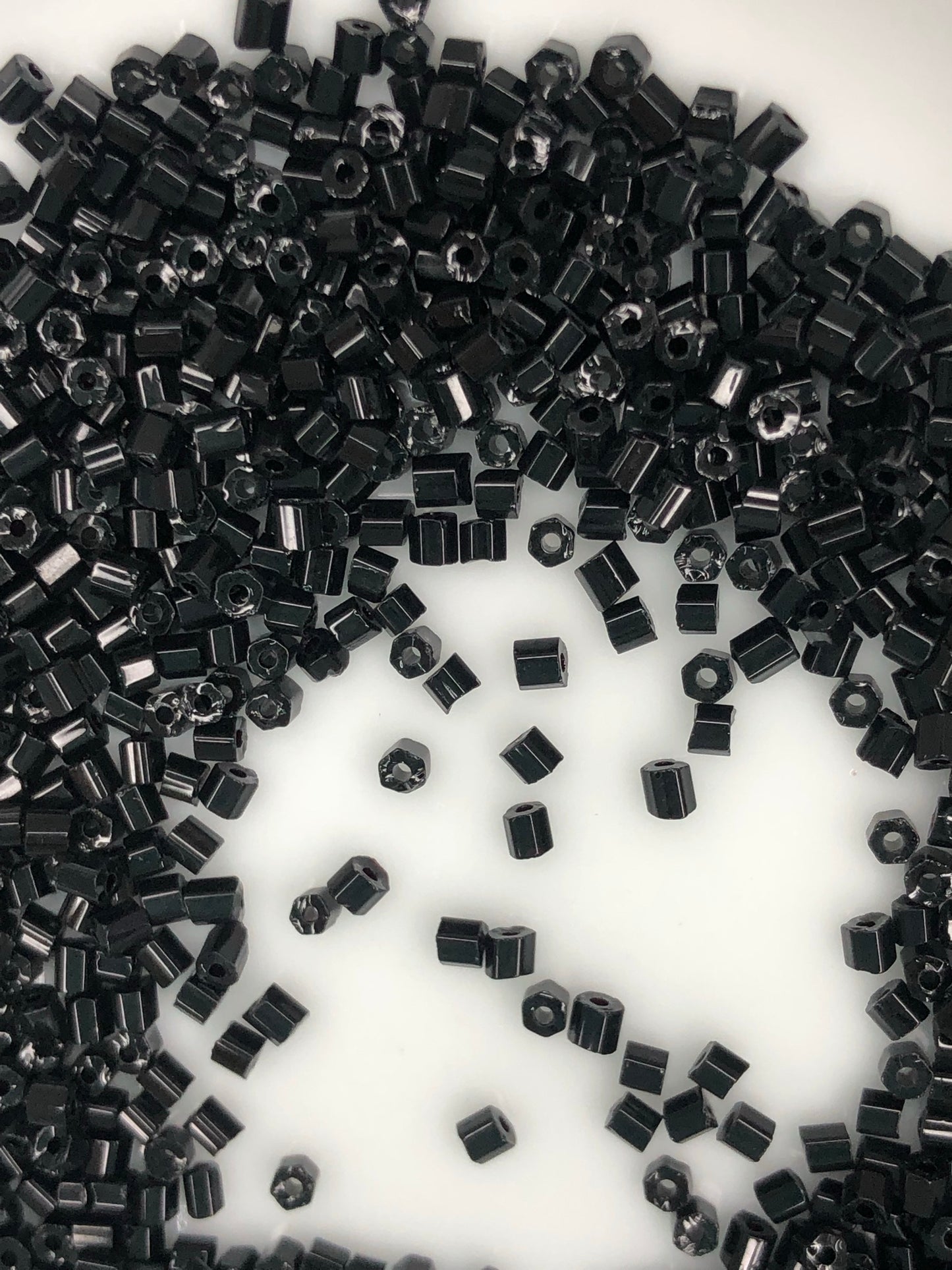 Czech 2-Cut  (Hex) Black/Jet Glass Bugle Beads, 2 mm -  5 gm