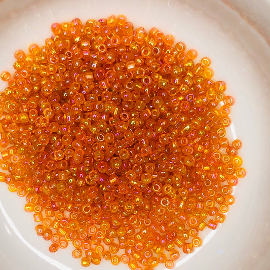 8/0 Transparent Orange AB Seed Beads, 5 gm