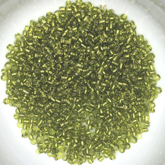 8/0 Silver Lined Transparent Green Seed Beads - 5 gm