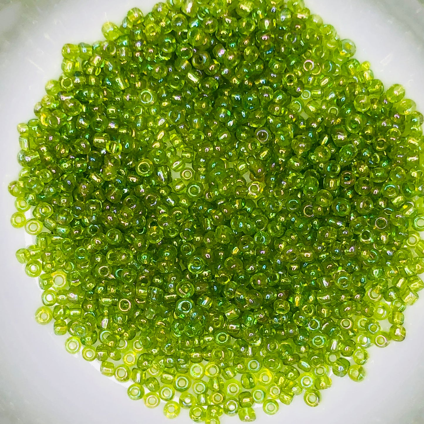 8/0 Transparent Lime Green AB Seed Beads - 5 gm